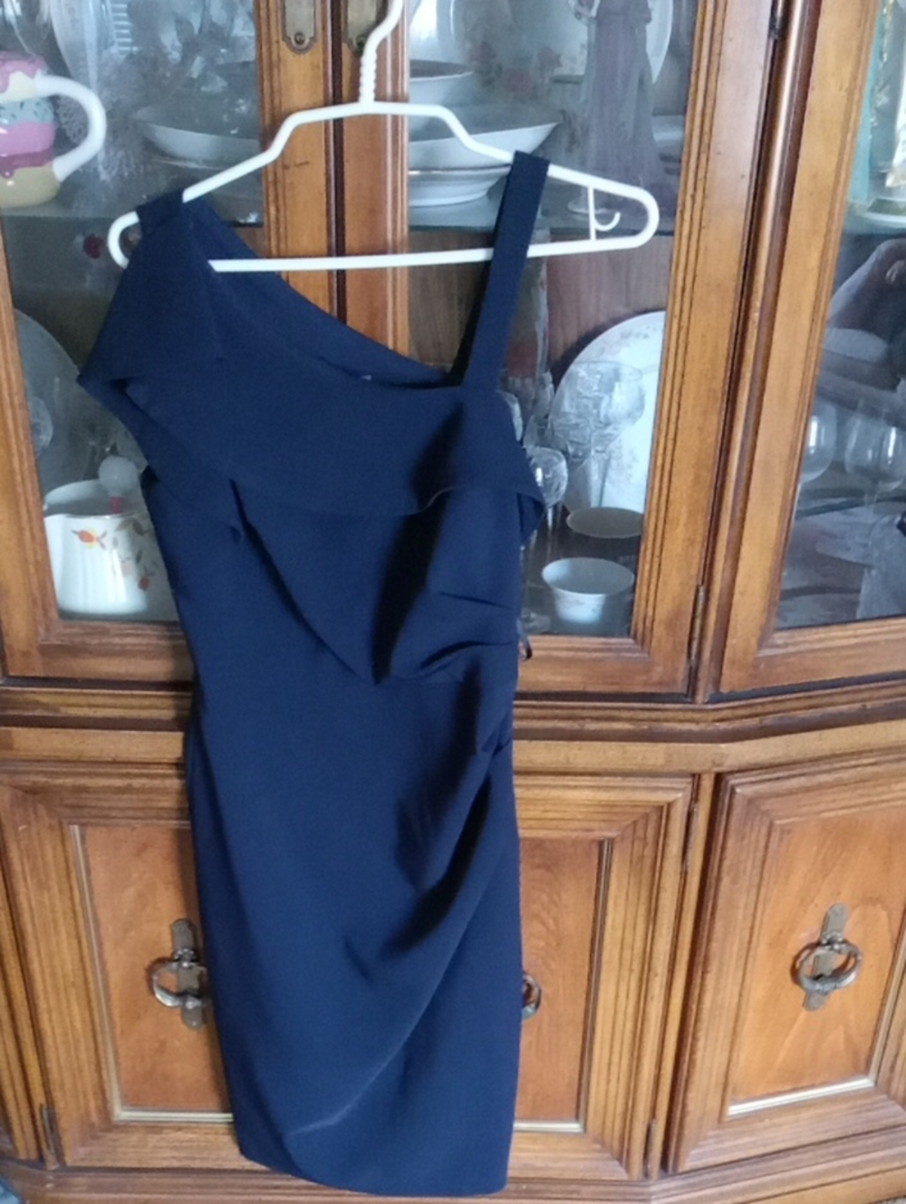 Vince Camuto Navy One-Shoulder Sheath Dress